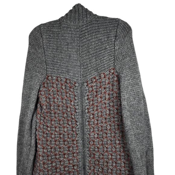 Anthropologie Moth Cardigan Large Long Open Front Gray Rust Wool Blend Knit Coat - Picture 8 of 14